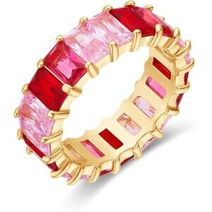 Women's Eternity Rainbow Ring 18K Gold Plated Emerald Gift For Her